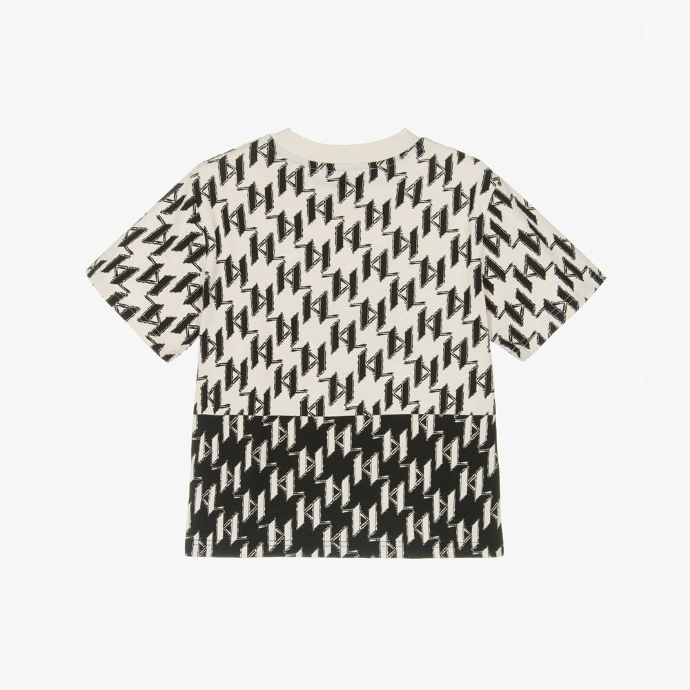 KARL LAGERFELD KIDS-Boys Ivory & Black Cotton Monogram T-Shirt | Childrensalon Outlet