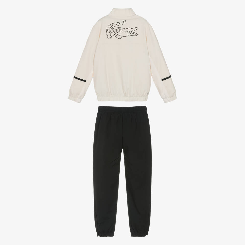 Lacoste-Boys Ivory & Black Logo Print Tracksuit | Childrensalon Outlet