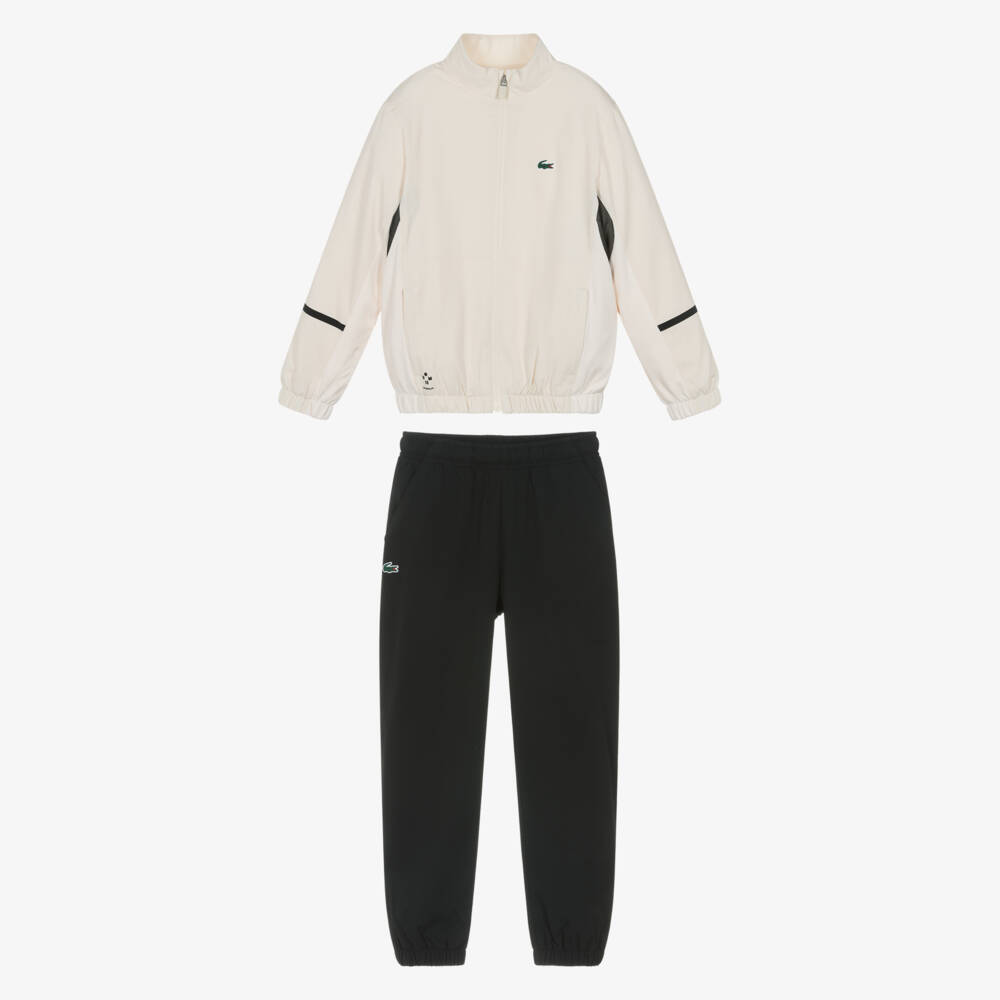 Lacoste-Boys Ivory & Black Logo Print Tracksuit | Childrensalon Outlet