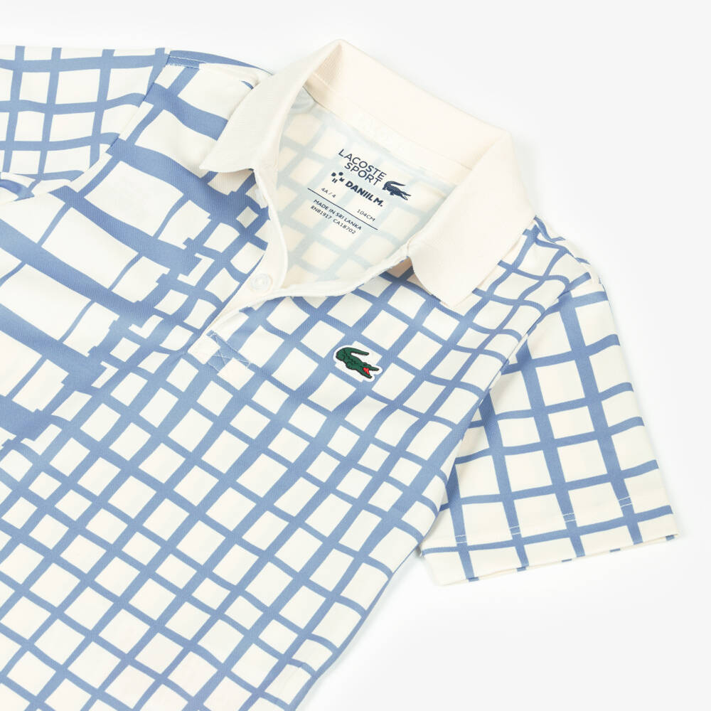 Lacoste-Boys Ivory & Blue Check Ultra Dry Polo Shirt | Childrensalon Outlet