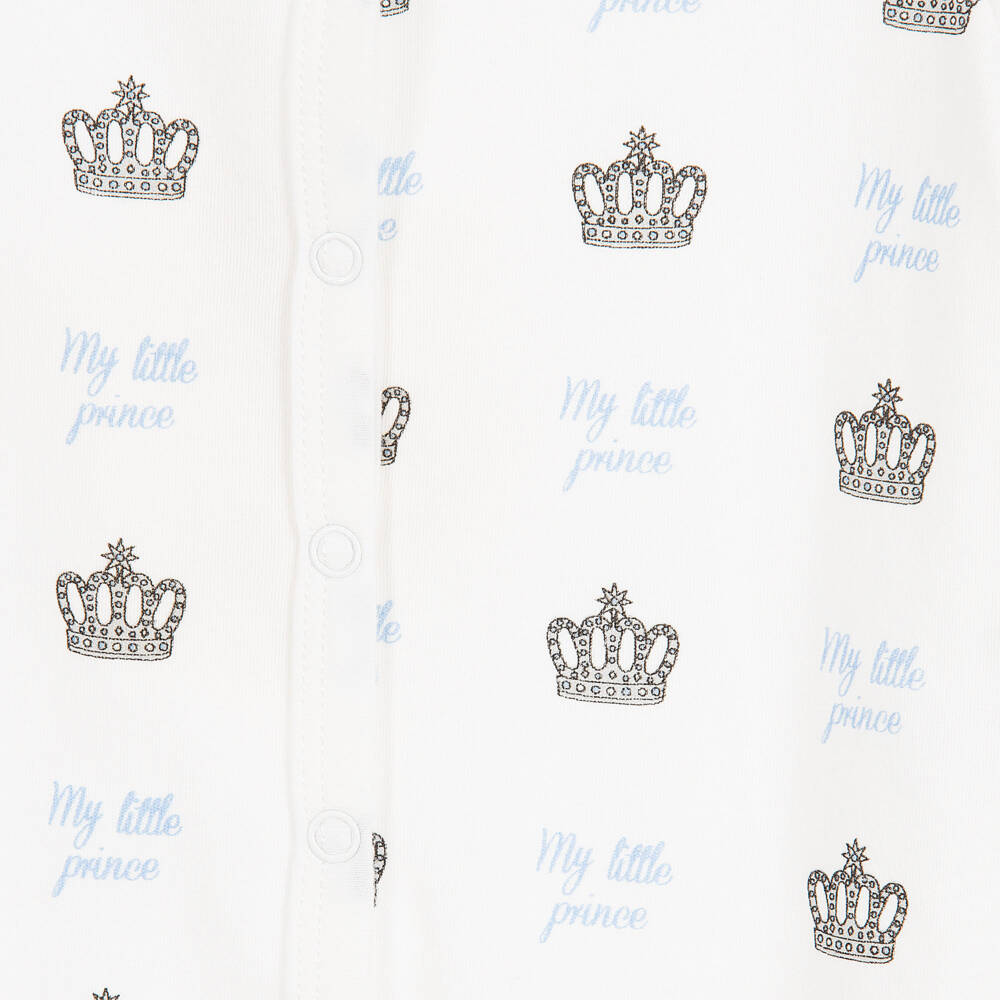 Rachel Riley-Boys Ivory & Blue Cotton Crown Babygrow | Childrensalon Outlet