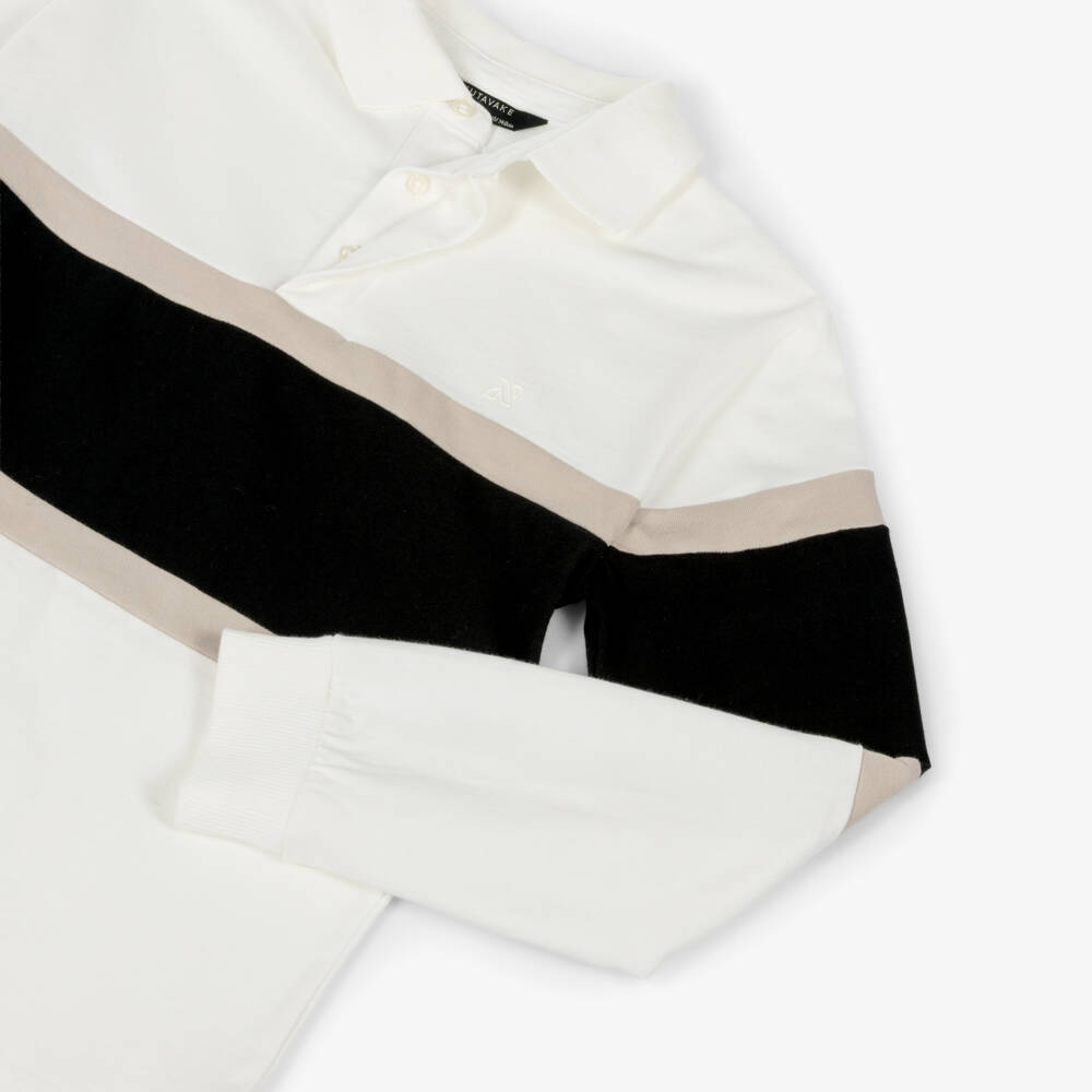 Mayoral Nukutavake-Boys Ivory Colourblock Jersey Polo Shirt | Childrensalon Outlet