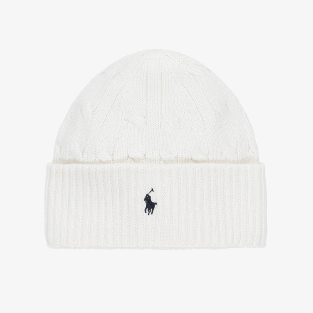 Ralph Lauren-Boys Ivory Cotton Cable Knit Hat | Childrensalon Outlet