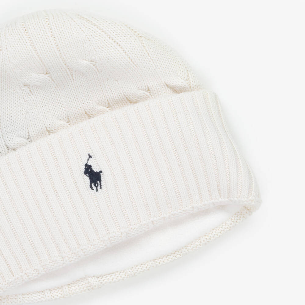Ralph Lauren-Boys Ivory Cotton Cable Knit Hat | Childrensalon Outlet