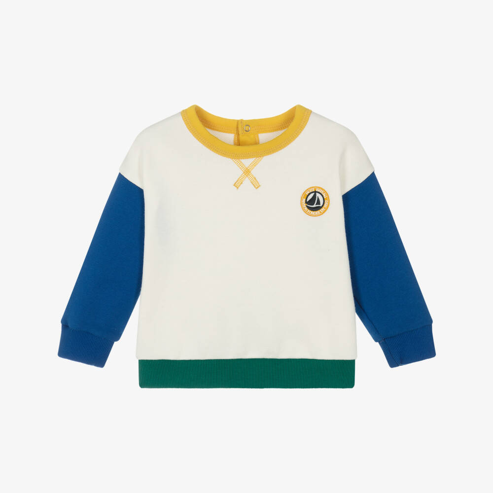Petit Bateau-Boys Ivory Cotton Colourblock Sweatshirt | Childrensalon Outlet