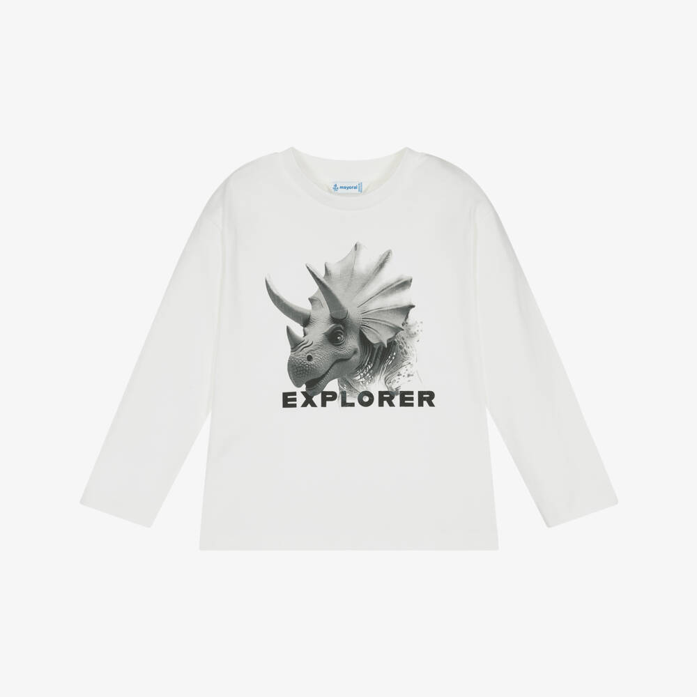 Mayoral-Boys Ivory Cotton Dinosaur Top | Childrensalon Outlet