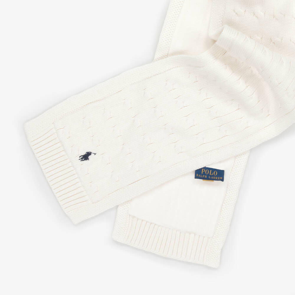 Ralph Lauren-Boys Ivory Cotton Knit Cable Pattern Scarf | Childrensalon Outlet