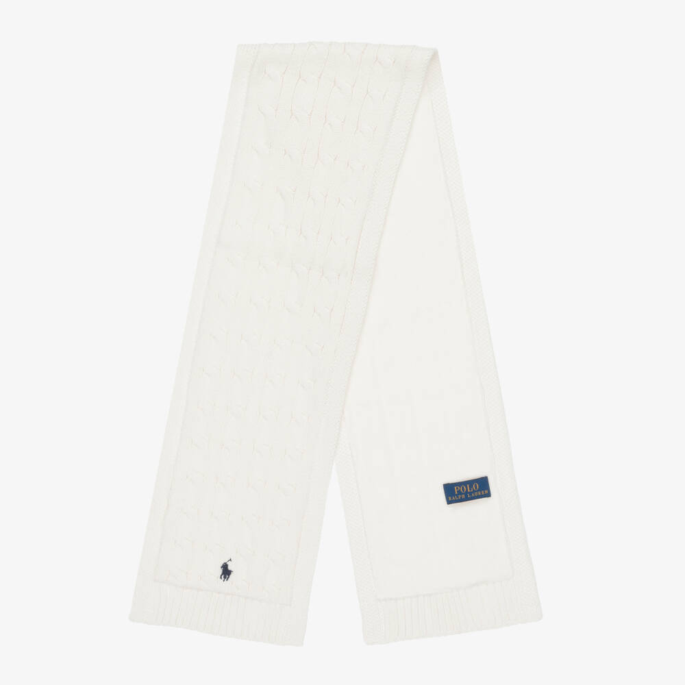 Ralph Lauren-Boys Ivory Cotton Knit Cable Pattern Scarf | Childrensalon Outlet