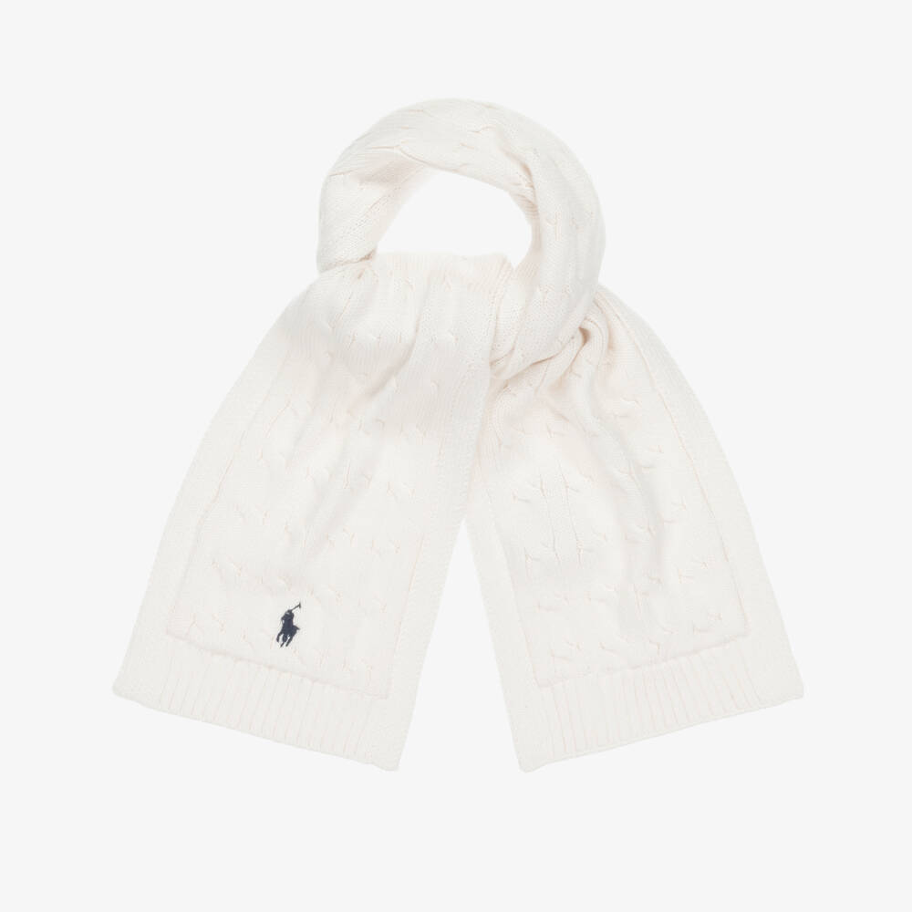 Ralph Lauren-Boys Ivory Cotton Knit Cable Pattern Scarf | Childrensalon Outlet