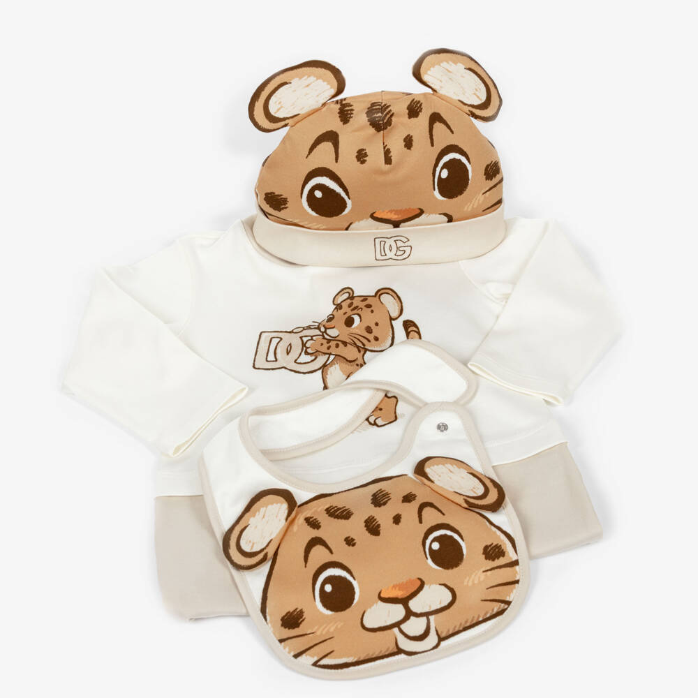 Dolce & Gabbana-Boys Ivory Cotton Leopard Cub Babysuit Set | Childrensalon Outlet