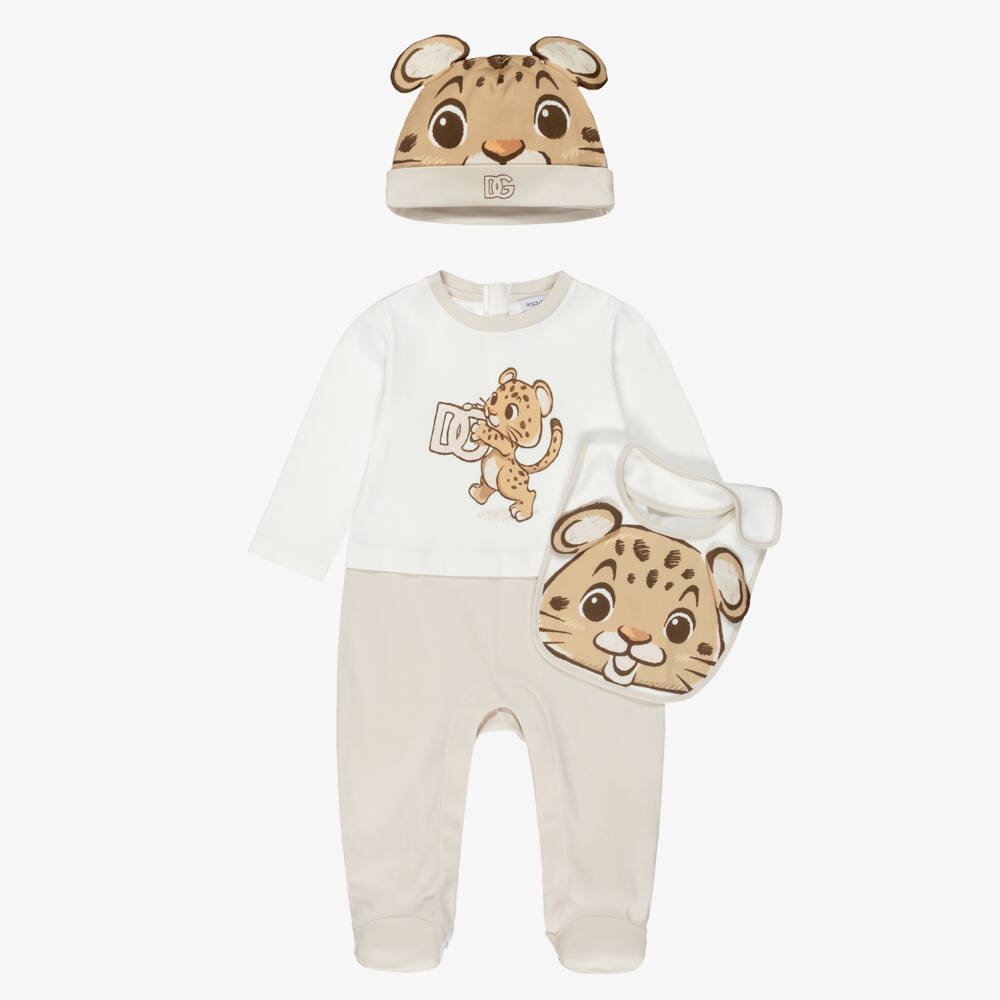 Dolce & Gabbana-Boys Ivory Cotton Leopard Cub Babysuit Set | Childrensalon Outlet