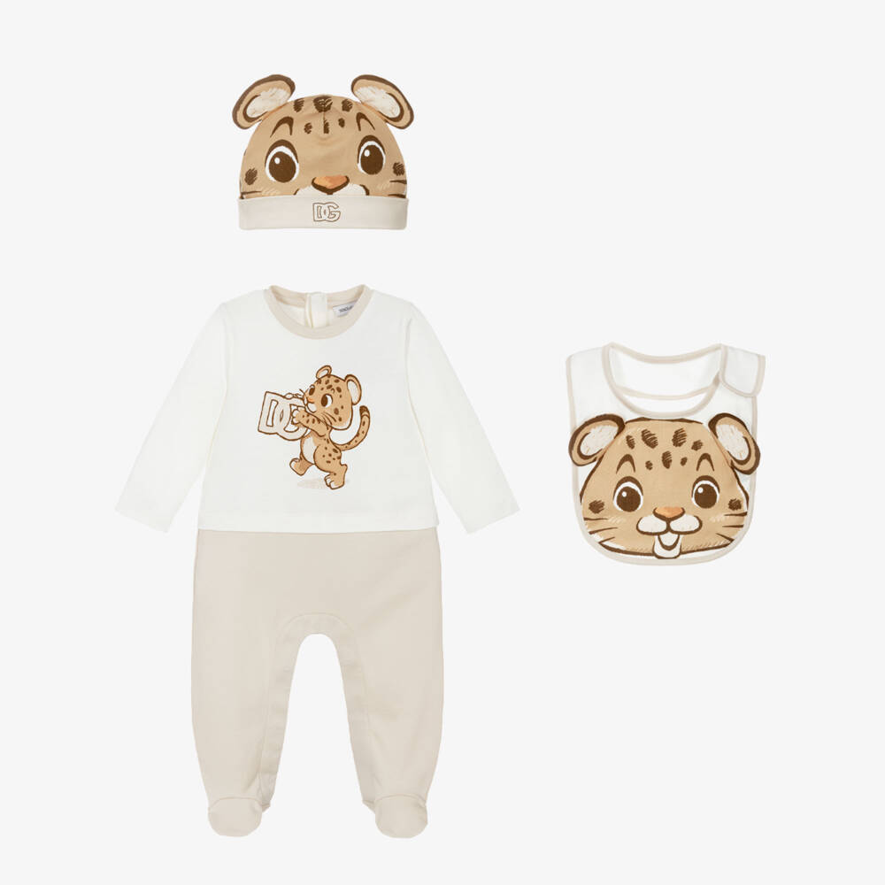 Dolce & Gabbana-Boys Ivory Cotton Leopard Cub Babysuit Set | Childrensalon Outlet