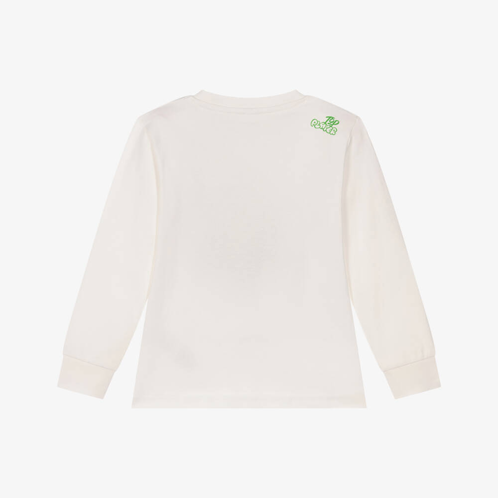 iDO-Boys Ivory Cotton Long Sleeve Top with Football Bear Motif | Childrensalon Outlet