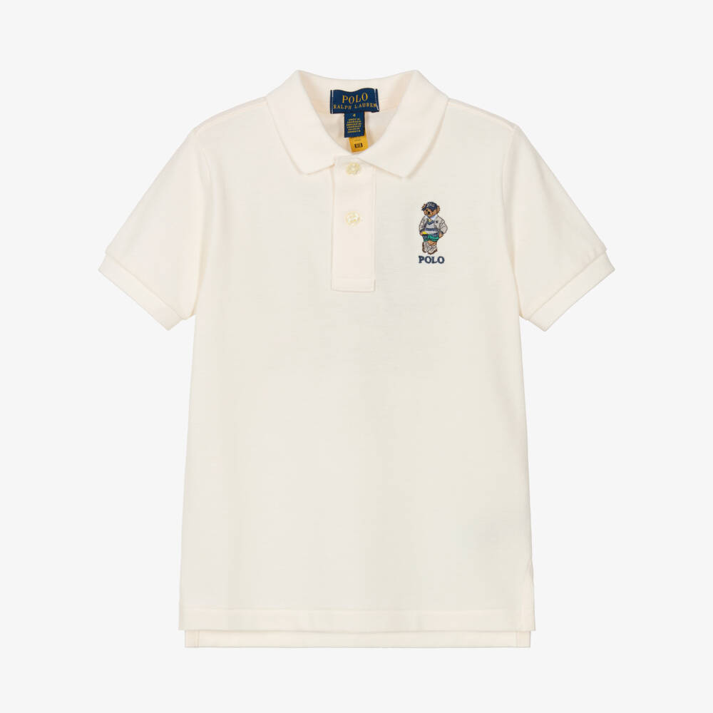 Ralph Lauren-Boys Ivory Cotton Piqué Embroidered Polo Shirt | Childrensalon Outlet