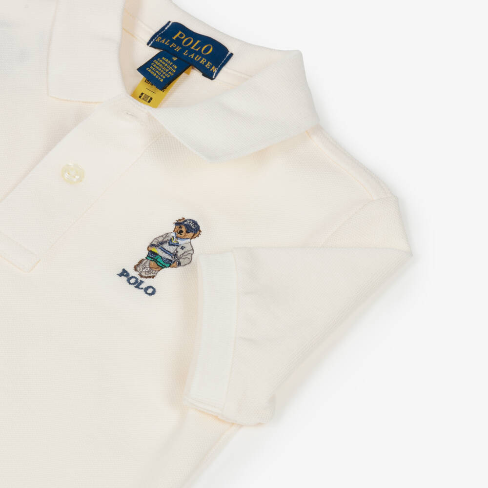 Ralph Lauren-Boys Ivory Cotton Piqué Embroidered Polo Shirt | Childrensalon Outlet