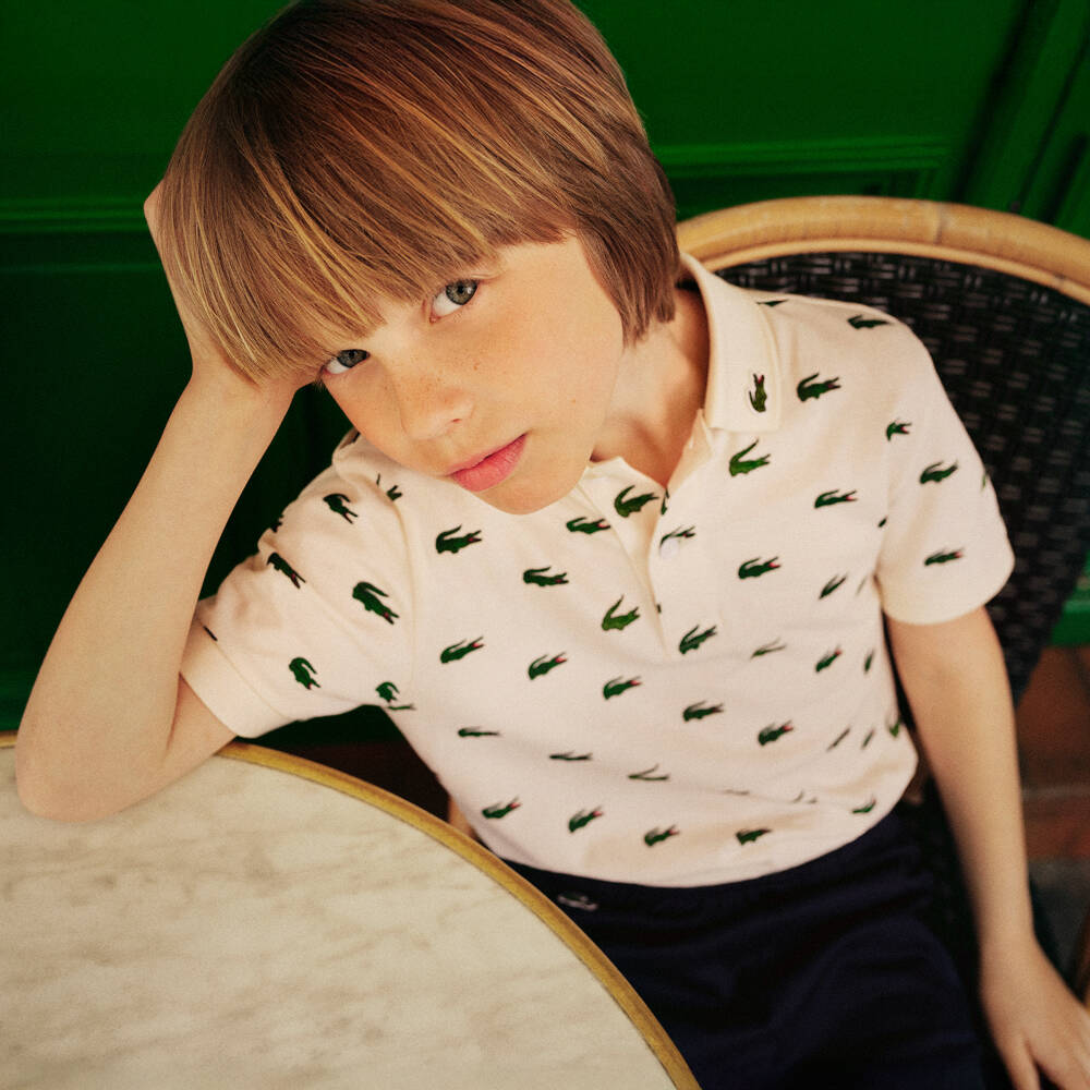 Lacoste-Boys Ivory Cotton Piqué Crocodile Polo Shirt | Childrensalon Outlet