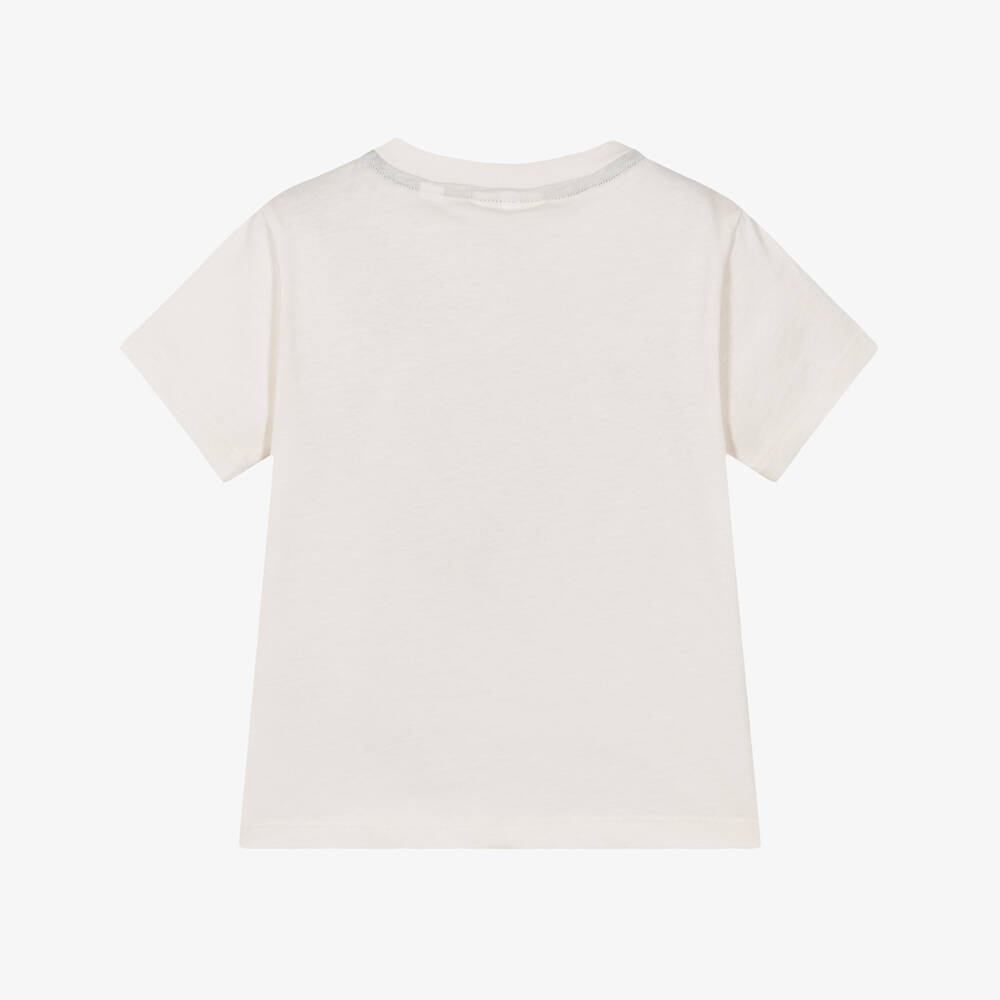 Lacoste-Boys Ivory Cotton T-Shirt with Colourful Logos | Childrensalon Outlet