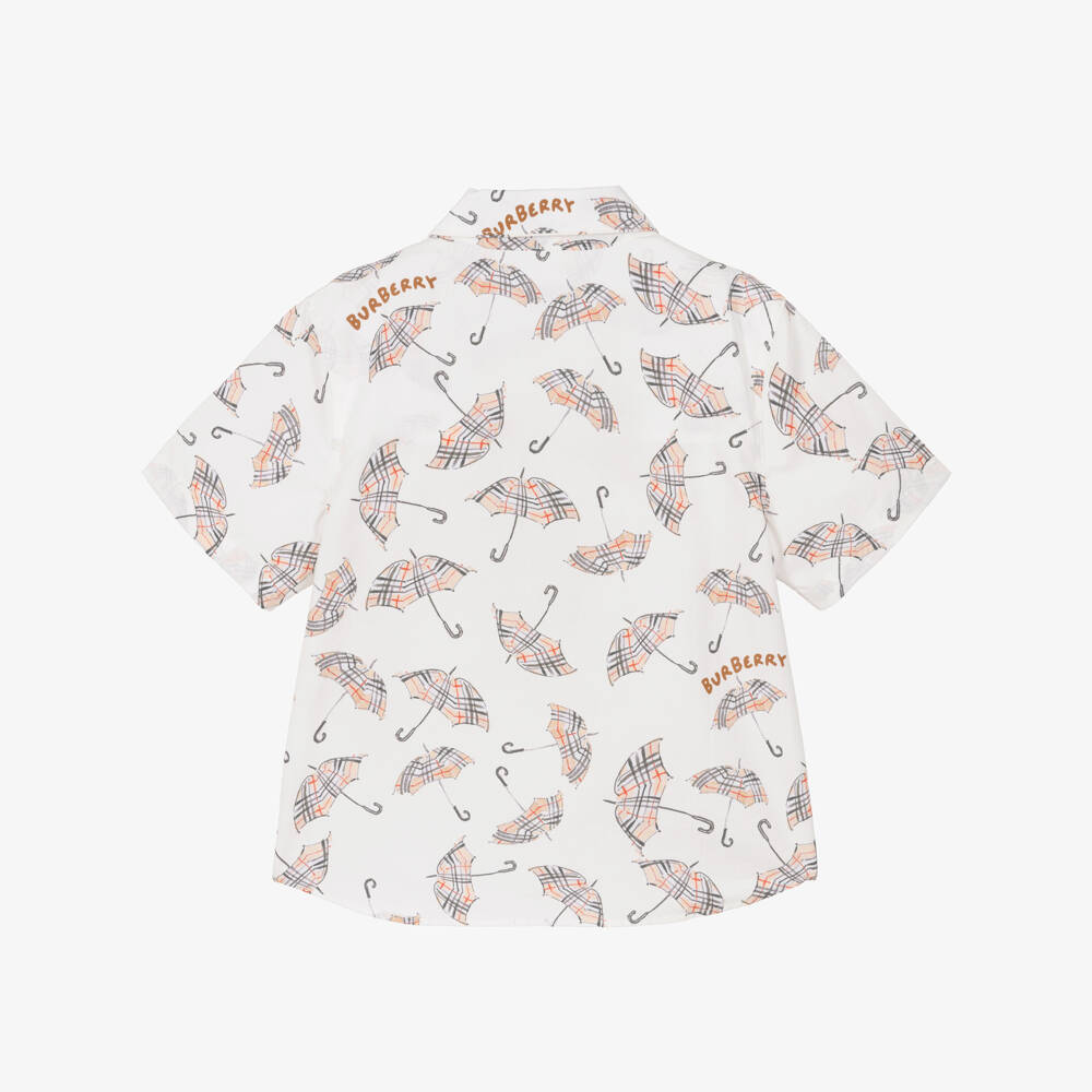 Burberry-Boys Ivory Cotton Umbrella Print Shirt | Childrensalon Outlet