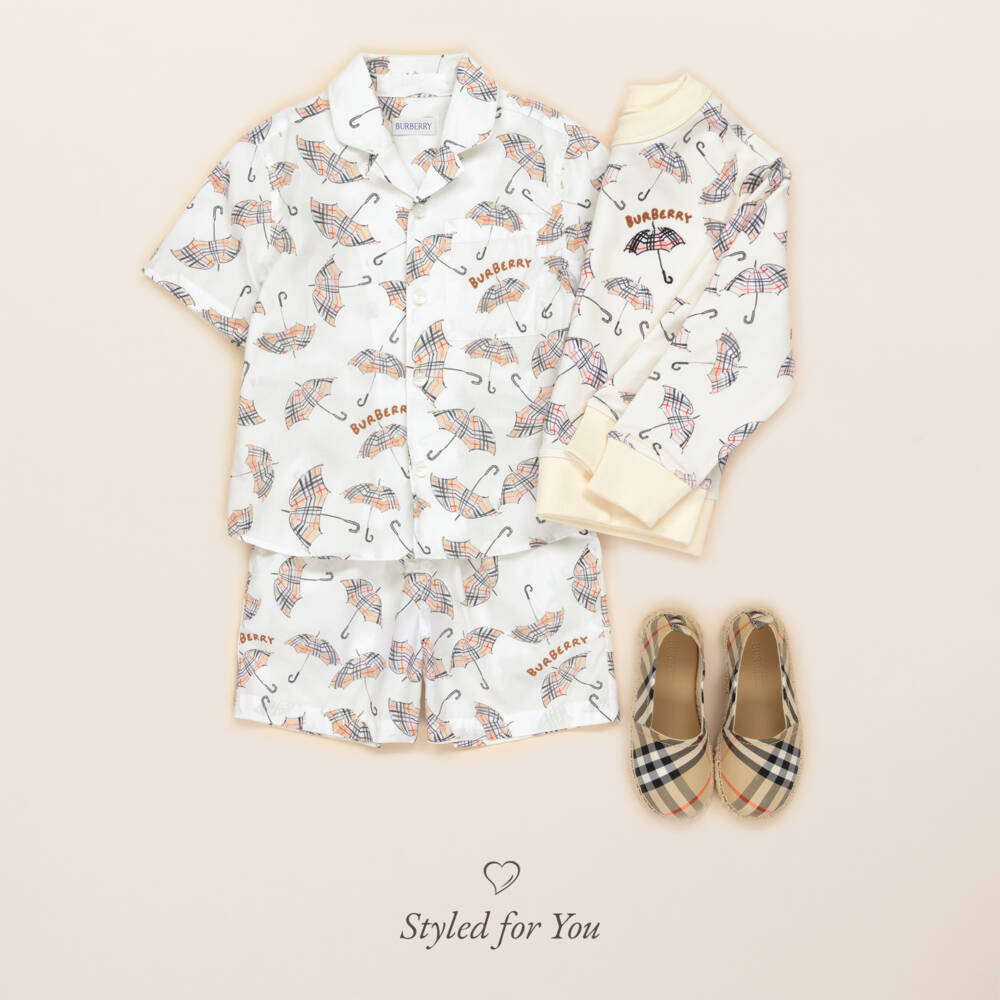 Burberry-Boys Ivory Cotton Umbrella Print Shirt | Childrensalon Outlet