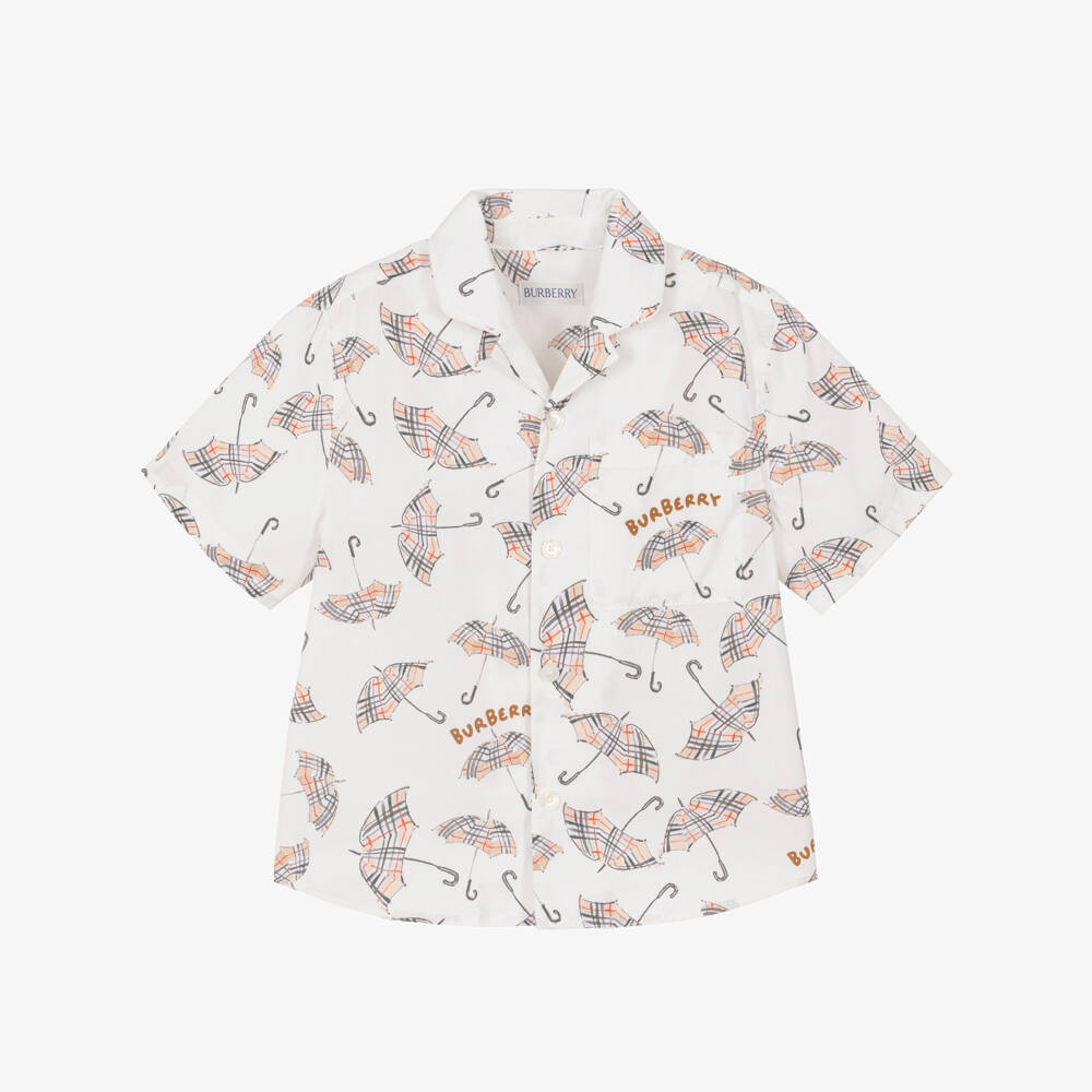 Burberry-Boys Ivory Cotton Umbrella Print Shirt | Childrensalon Outlet