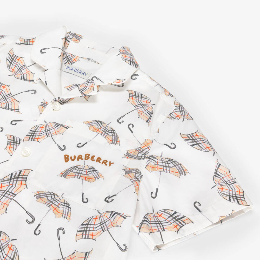 Burberry-Boys Ivory Cotton Umbrella Print Shirt | Childrensalon Outlet