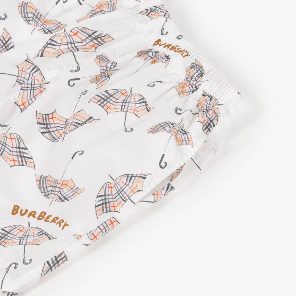 Burberry-Boys Ivory Cotton Umbrella Print Shorts | Childrensalon Outlet