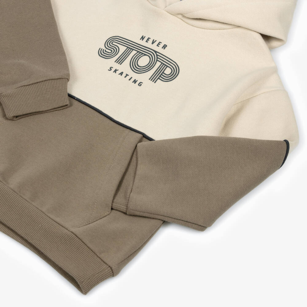 Mayoral-Boys Ivory & Dark Beige Cotton Jersey Hoodie | Childrensalon Outlet