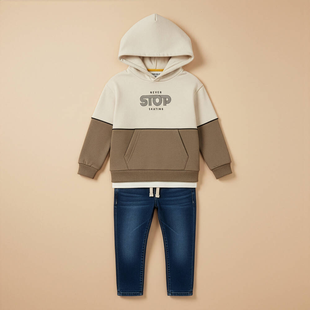 Mayoral-Boys Ivory & Dark Beige Cotton Jersey Hoodie | Childrensalon Outlet