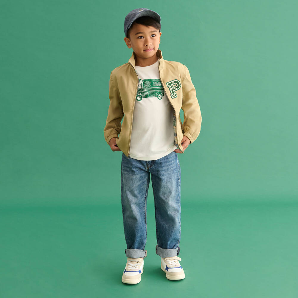 Ralph Lauren-Boys Ivory & Green Coffee Van T-Shirt | Childrensalon Outlet