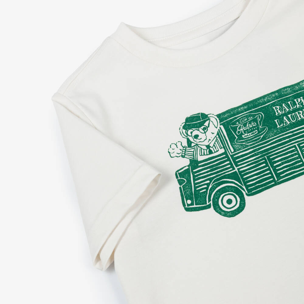 Ralph Lauren-Boys Ivory & Green Coffee Van T-Shirt | Childrensalon Outlet
