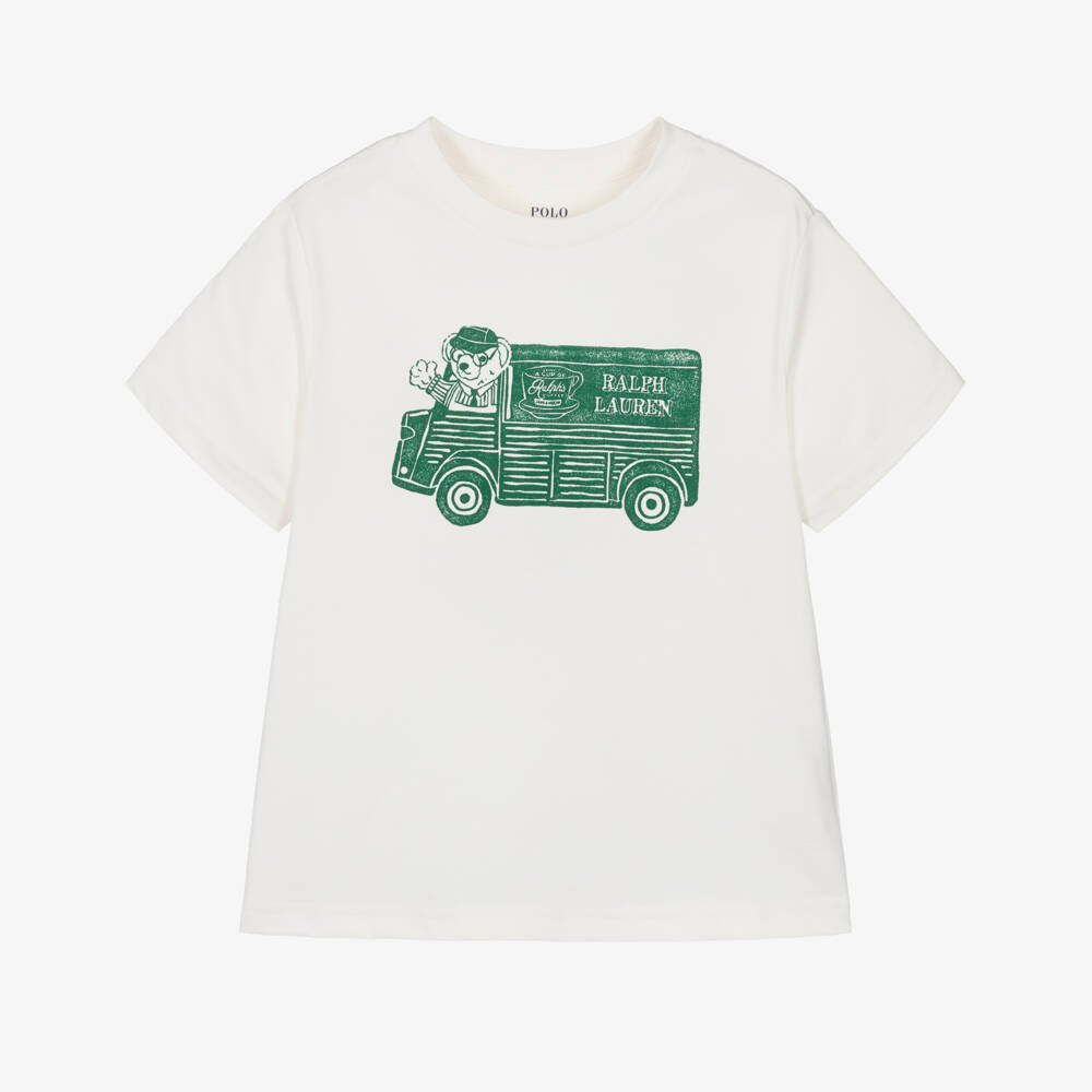 Ralph Lauren-Boys Ivory & Green Coffee Van T-Shirt | Childrensalon Outlet