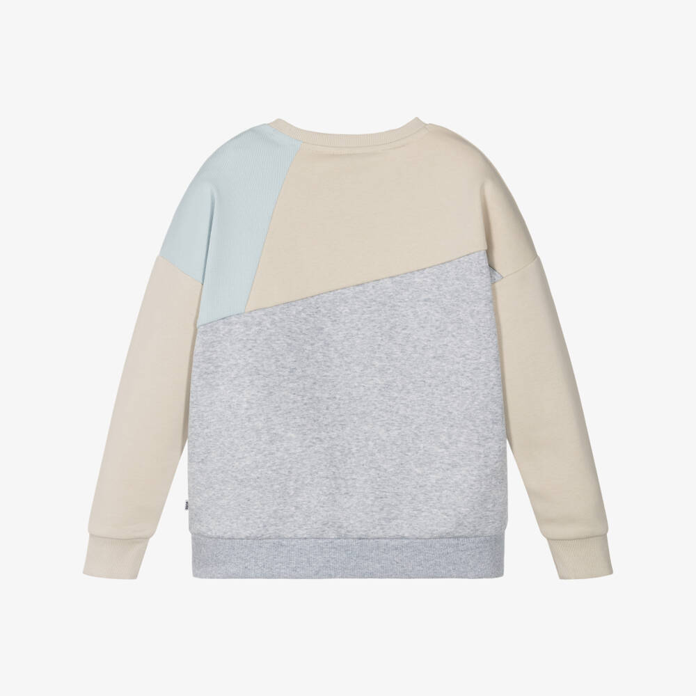 BOSS-Boys Ivory & Grey Colourblock Cotton Sweatshirt | Childrensalon Outlet