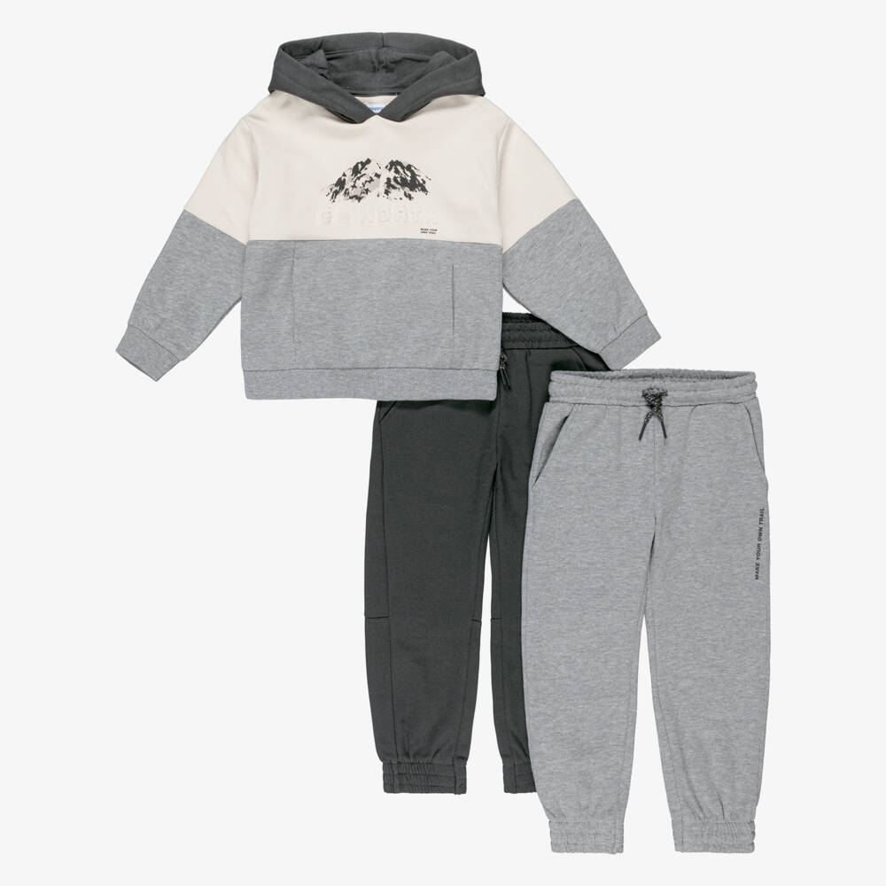 Mayoral-Boys Ivory & Grey Cotton Tracksuit Set | Childrensalon Outlet