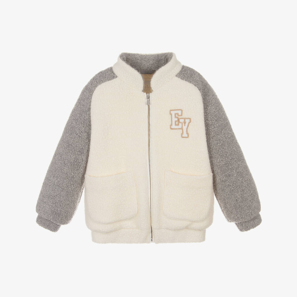 Eleventy-Boys Ivory & Grey Sherpa Fleece Jacket | Childrensalon Outlet