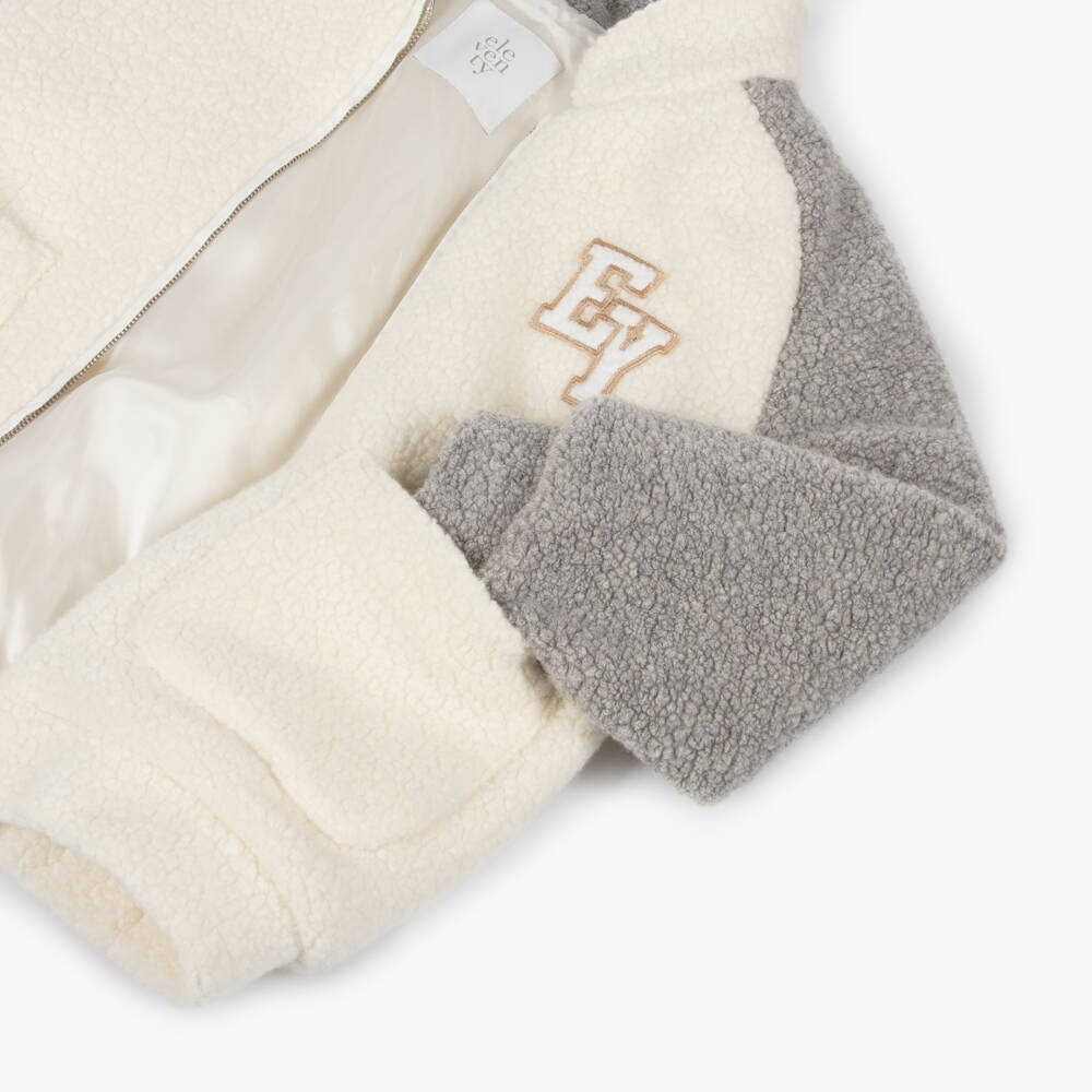 Eleventy-Boys Ivory & Grey Sherpa Fleece Jacket | Childrensalon Outlet