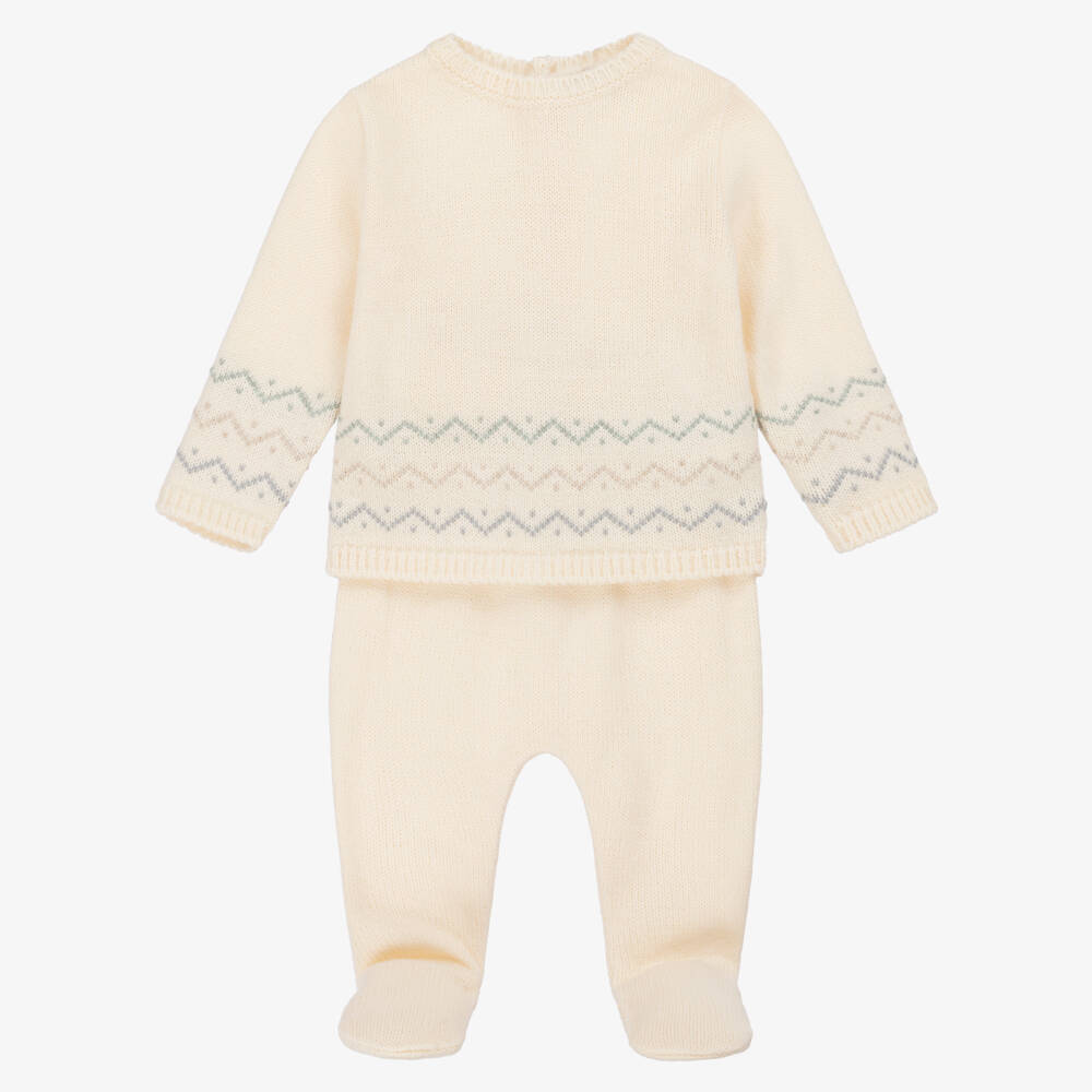 Mebi-Boys Ivory Knitted Fair Isle 2 Piece Babygrow | Childrensalon Outlet
