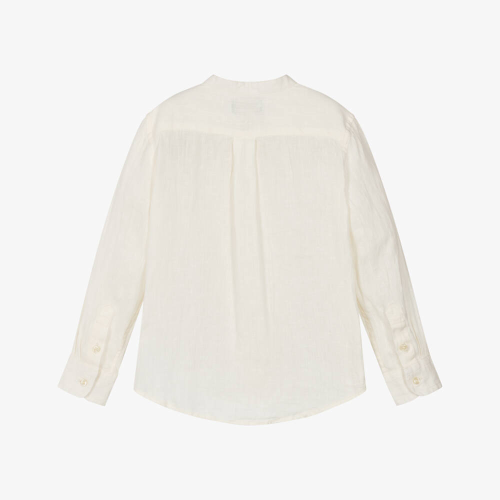 Ralph Lauren-Boys Ivory Linen Collarless Shirt | Childrensalon Outlet