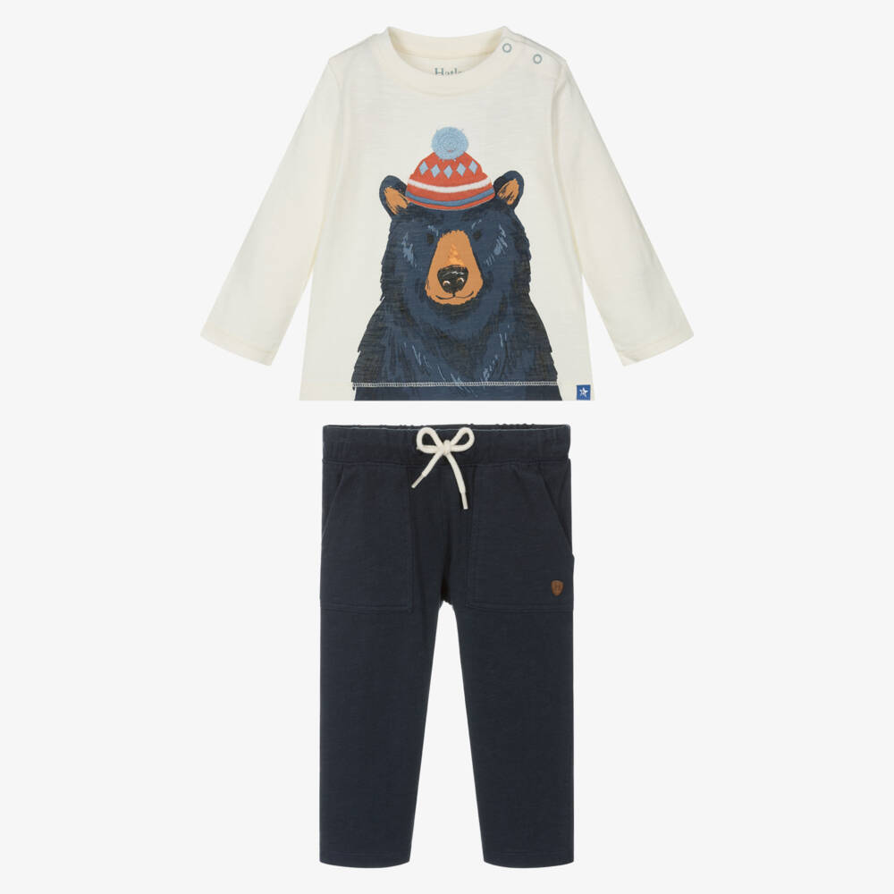 Hatley-Boys Ivory & Navy Blue Bear Trousers Set | Childrensalon Outlet