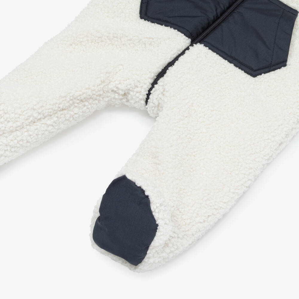 Lapin House-Boys Ivory & Navy Blue Teddy Fleece Pramsuit | Childrensalon Outlet