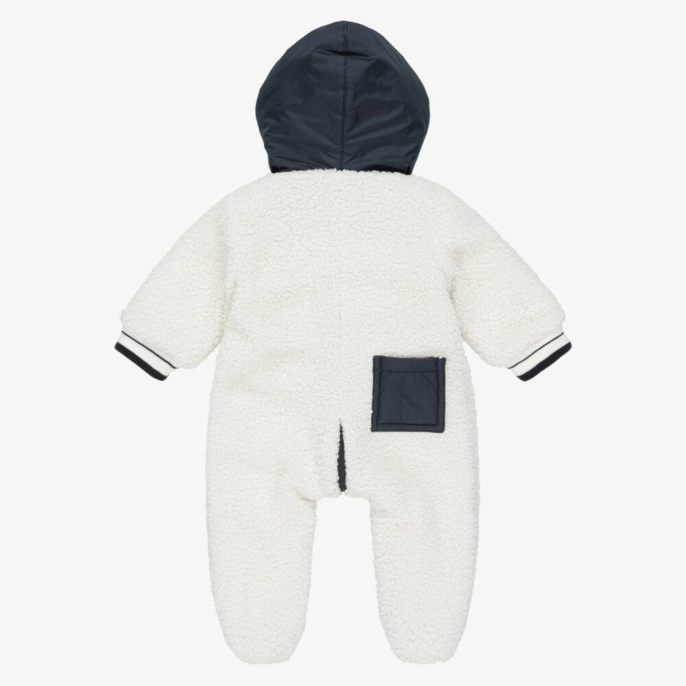 Lapin House-Boys Ivory & Navy Blue Teddy Fleece Pramsuit | Childrensalon Outlet