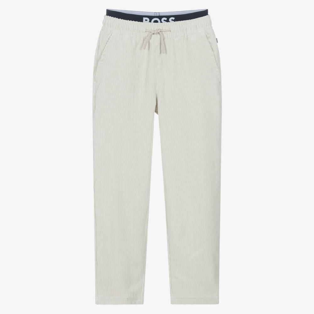 BOSS-Boys Ivory Needlecord Trousers with Logo Waistband | Childrensalon Outlet