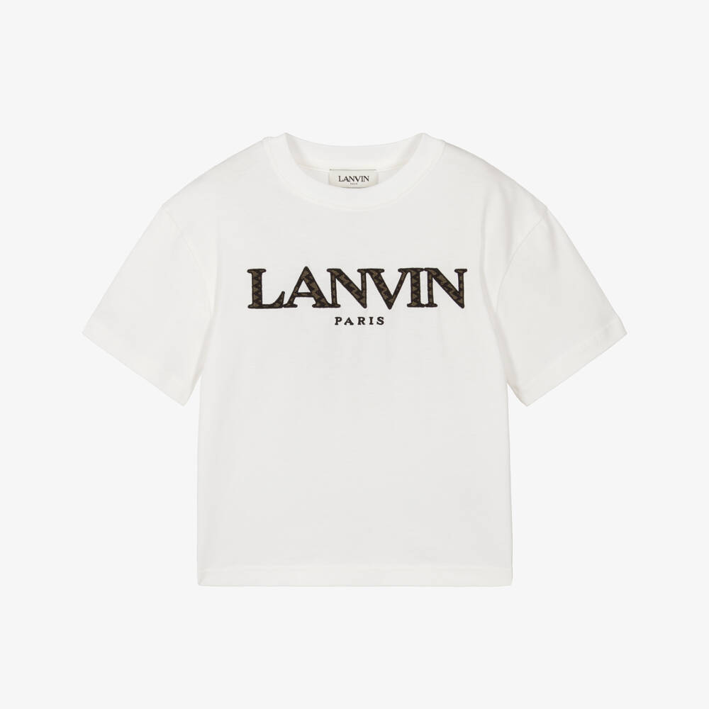 Lanvin-Boys Ivory Organic Cotton Crew Neck T-Shirt | Childrensalon Outlet