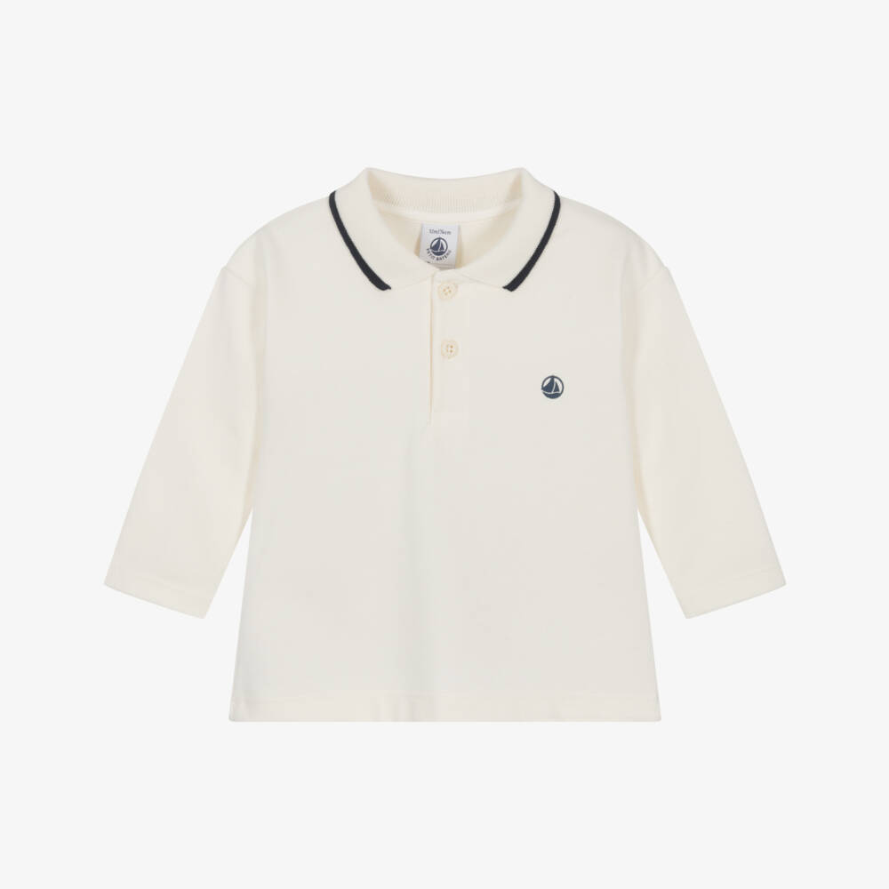 Petit Bateau-Boys Ivory Organic Cotton PiquÃ© Polo Top | Childrensalon Outlet