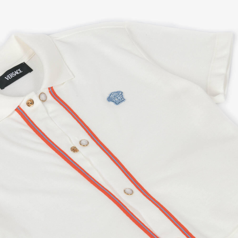 Versace-Boys Ivory Piqué Medusa Logo Shirt | Childrensalon Outlet