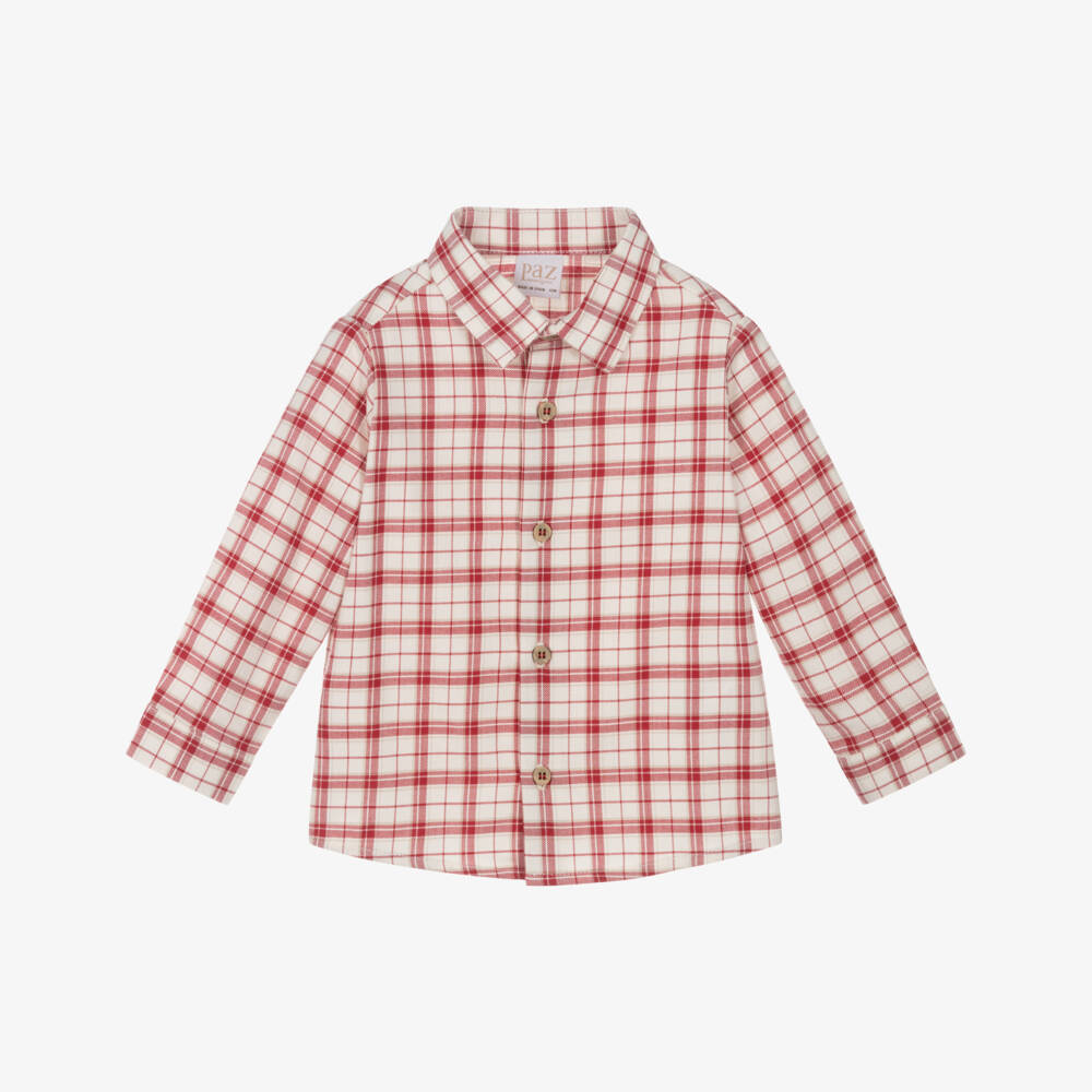 PAZ Rodríguez-Boys Ivory & Red Check Cotton Shirt | Childrensalon Outlet