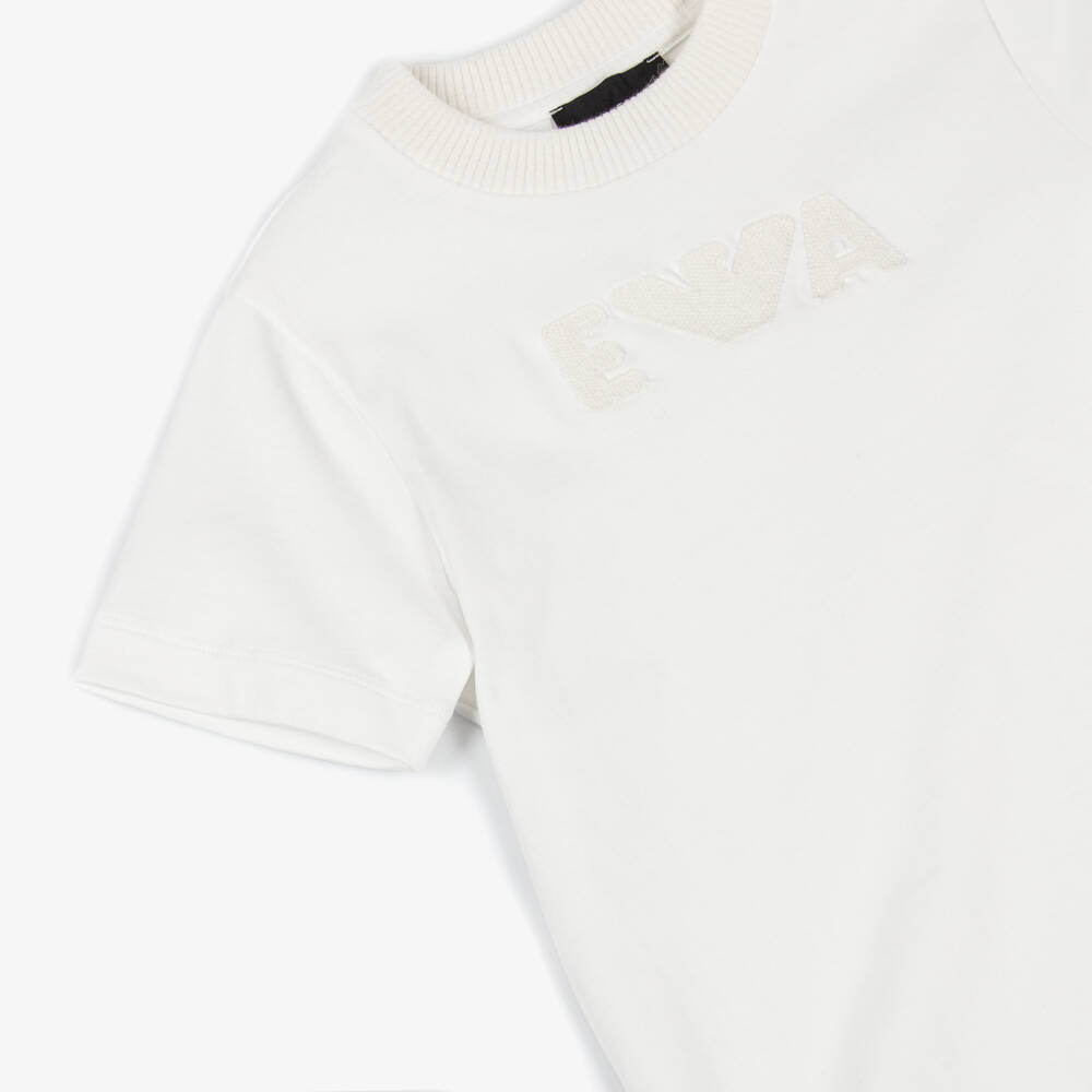 Emporio Armani-Boys Ivory Ribbed Crew Neck Cotton T-Shirt | Childrensalon Outlet