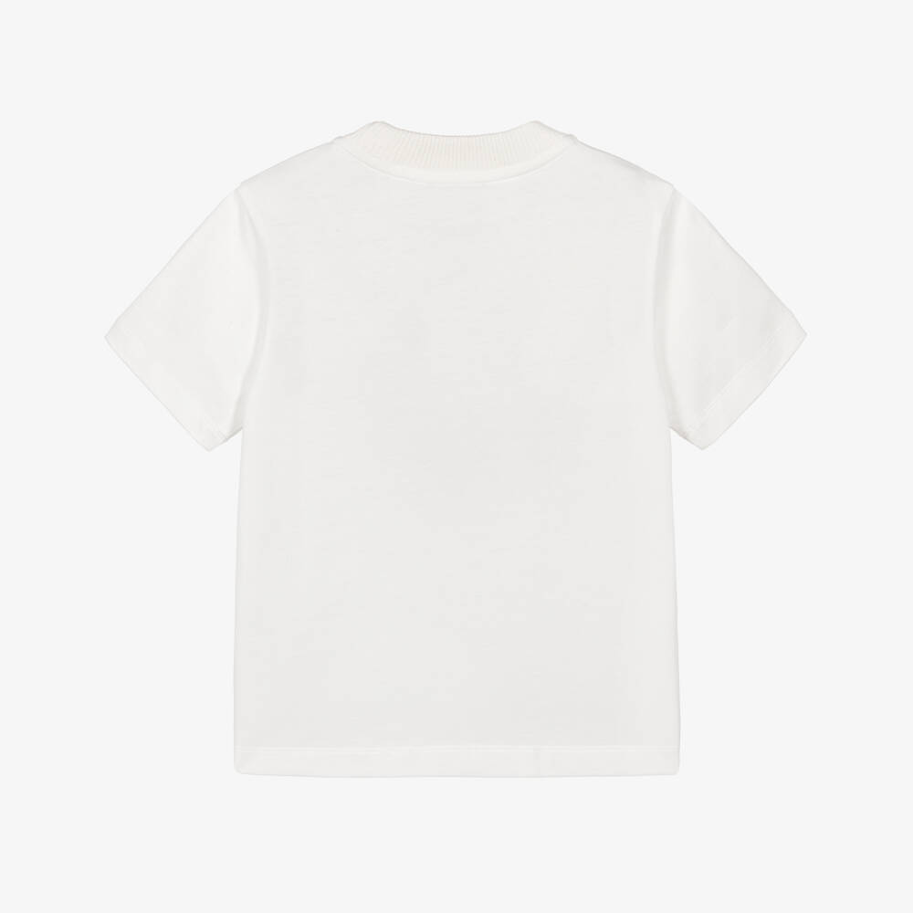 Emporio Armani-Boys Ivory Ribbed Crew Neck Cotton T-Shirt | Childrensalon Outlet