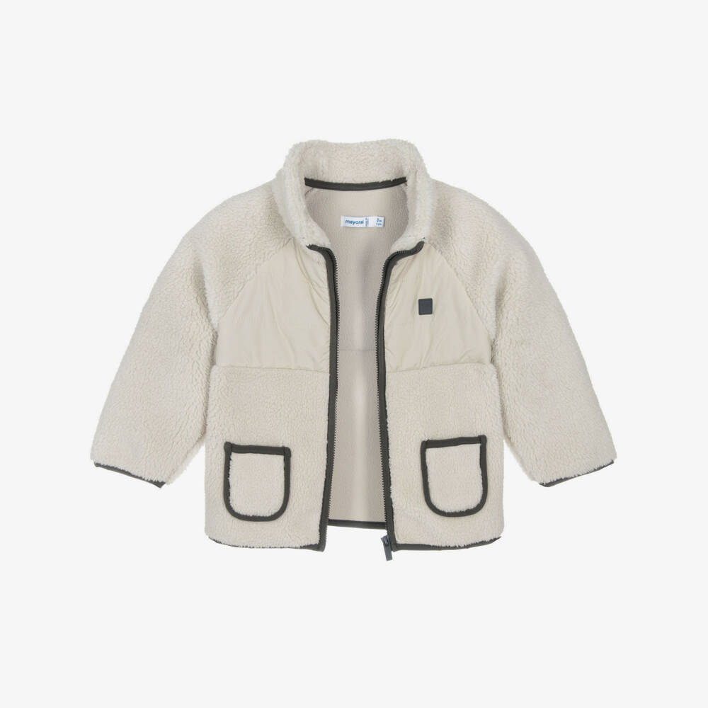 Mayoral-Boys Ivory Sherpa Fleece Zip-Up Jacket | Childrensalon Outlet