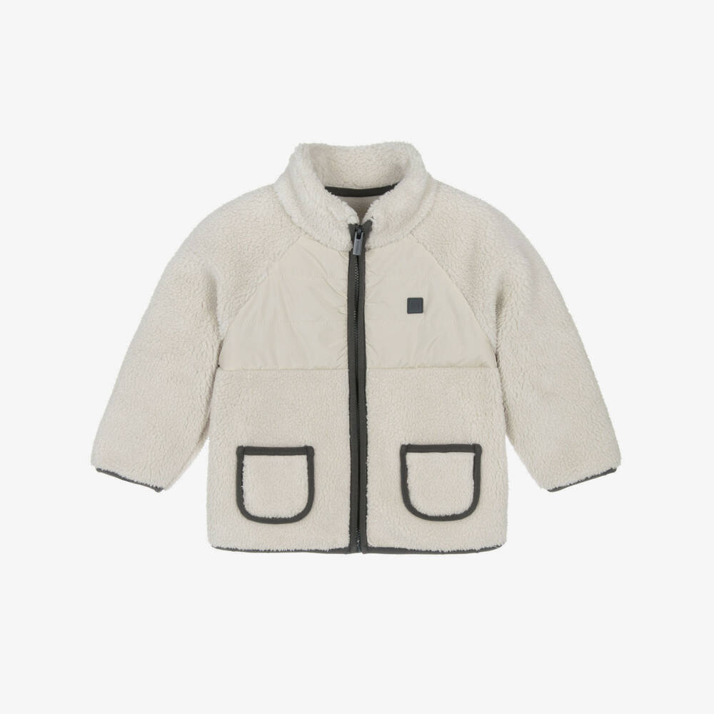 Mayoral-Boys Ivory Sherpa Fleece Zip-Up Jacket | Childrensalon Outlet