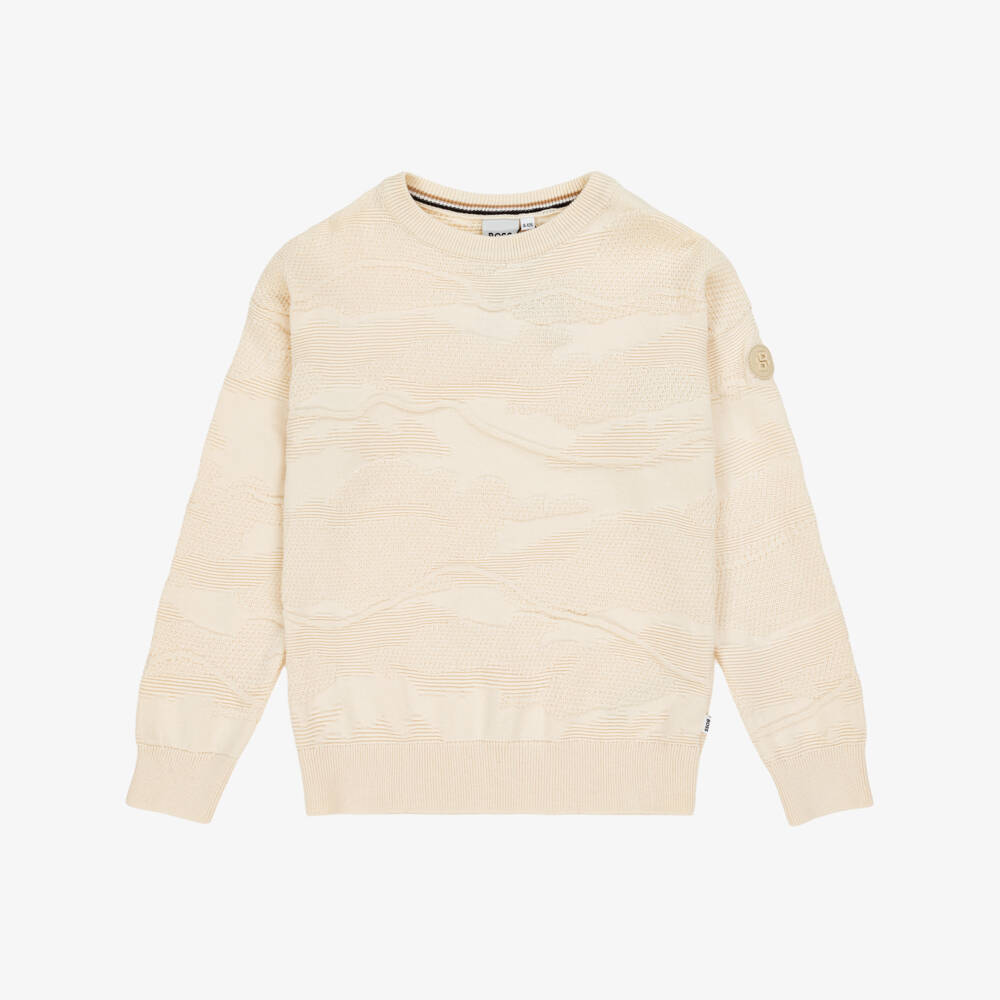 BOSS-Кремовый текстурированный хлопковый свитер для мальчиков | Childrensalon Outlet